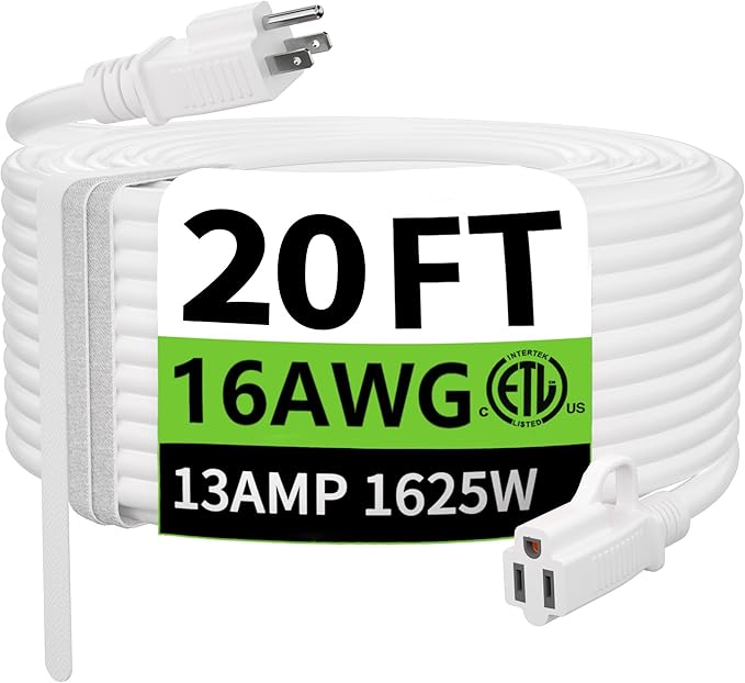 HUANCHAIN Indoor Outdoor White Extension Cord 20 ft Waterproof, 16/3 Gauge by huanchain