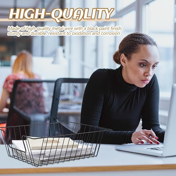 Yeaqee 12 Pcs Letter Tray Wire Paper Trays Black Stackable File Desk Organizer - Image 5