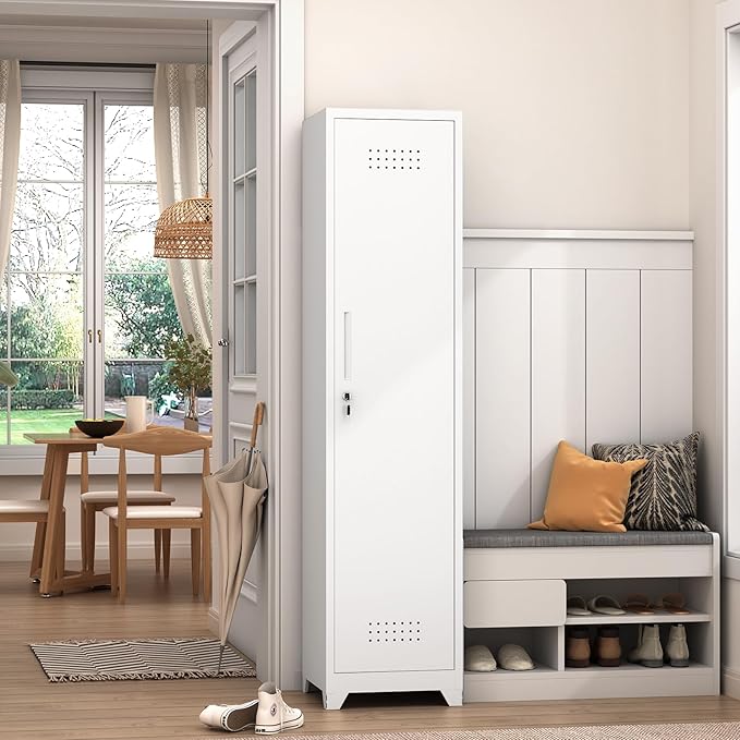 GREATMEET Broom Closet Storage Cabinet, Metal Utility Cabinet, Tall Laundry - Image 2