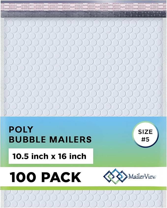 White 10.5x16 Inch Large Poly Bubble Mailers #5 | Padded Envelopes by MAILERVIEW