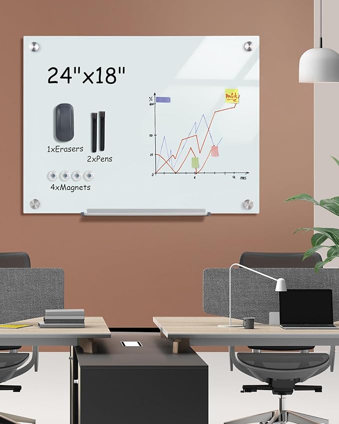 Mifuro Magnetic Glass Whiteboard，24"x18" Wall Mounted Frameless Dry Erase Board - Image 2