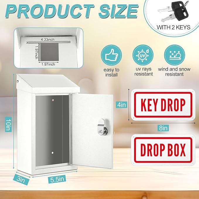 Metal Mount Wall Donation Box Key Lock Money Cash Drop Box - Image 2