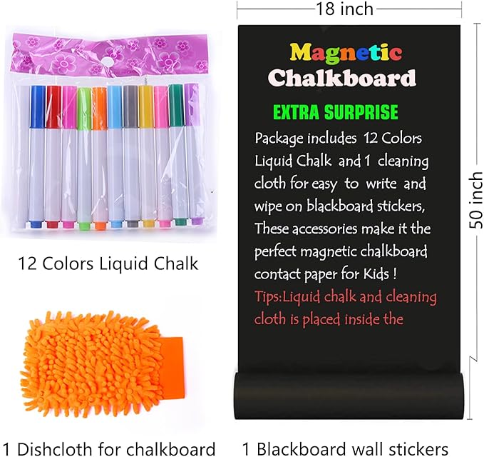 Magnetic Chalkboard Contact Paper 50"x18" Self Adhesive Magnet Wall Board - Image 4