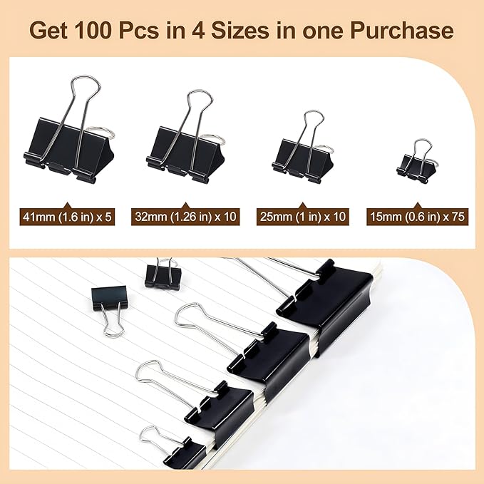 Black Binder Clips Assorted Sizes - Image 2