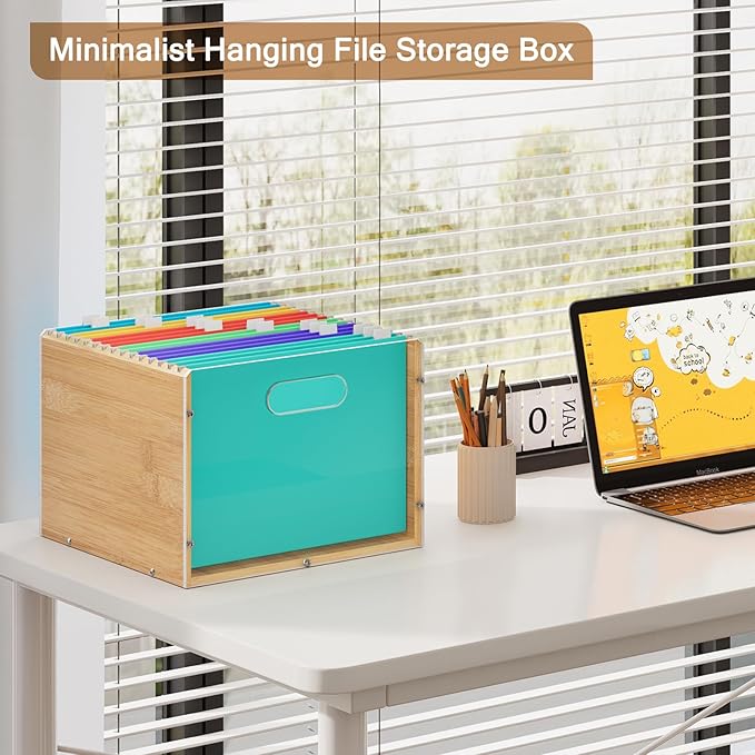 Hanging File Organizer, Bamboo Filing Box File Crate Organizer Storage Boxes - Image 2