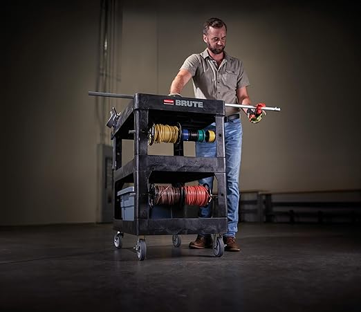 Rubbermaid Commercial Brute 3-Shelf Heavy-Duty Utility/Service Cart, High - Image 5