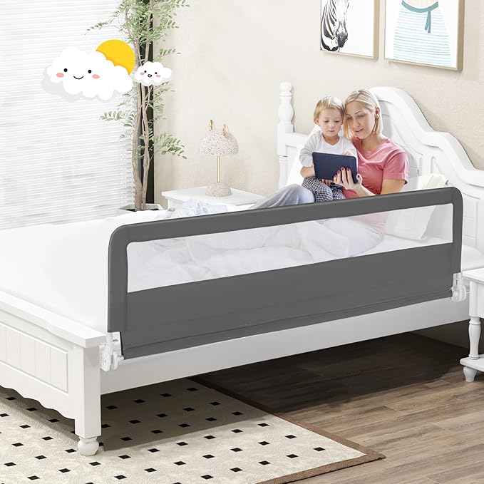 BABY JOY Bed Rails for Toddlers, Swing Down Bed Guard w/Safety Strap, Folding - Image 9