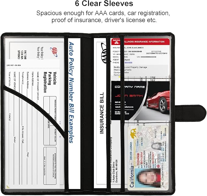 Car Registration and Insurance Holder, Leather Magnetic Shut Vehicle Glove Box - Image 3