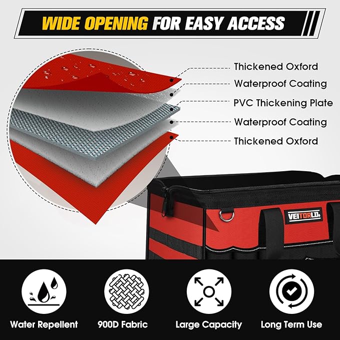 16-Inch Heavy Duty Tool Bag, 19-Pockets Tool Box Organizer, Portable Toolbag - Image 5