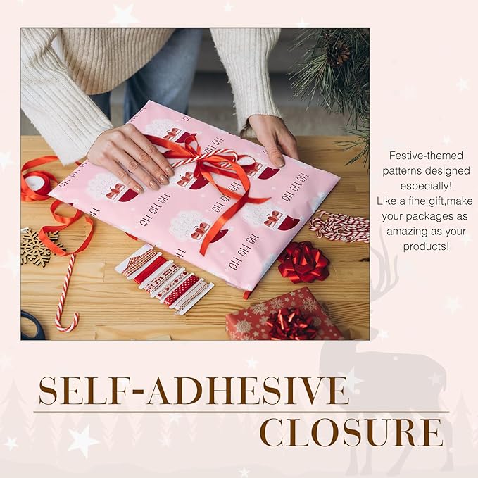 Metronic Christmas Poly Mailers 10x13 Pink, Santa Claus Small Shipping Bags - Image 6