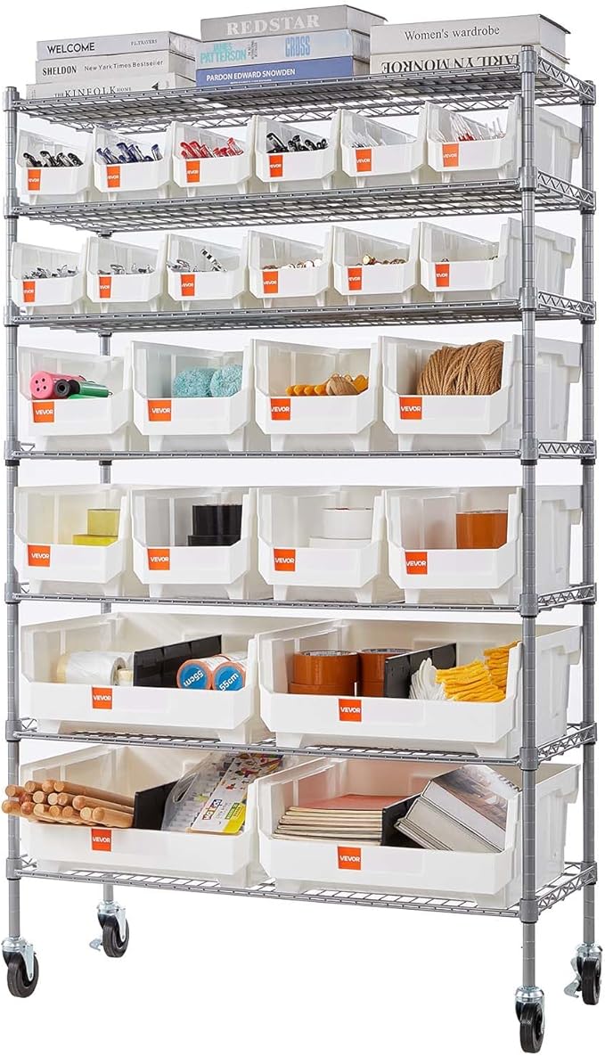 VEVOR 7-Tier Rolling Bin Storage Rack, 24 Organizer Bins, Bin Rack Storage - Image 9