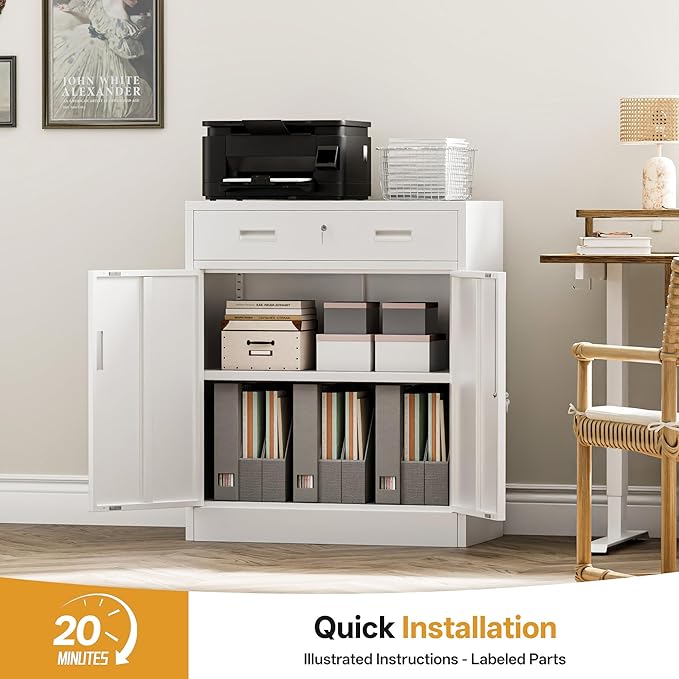 Metal Storage Cabinets with Drawer, Small White Steel File Cabinet - Image 2