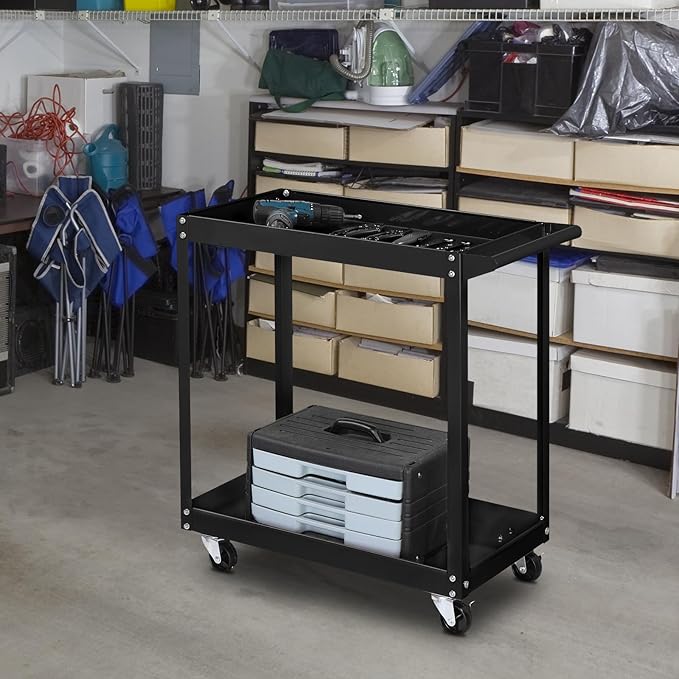 TUFFIOM 2 Tier Rolling Tool Cart on Wheels w/2 Brake, 220 LBS Capacity Heavy - Image 6