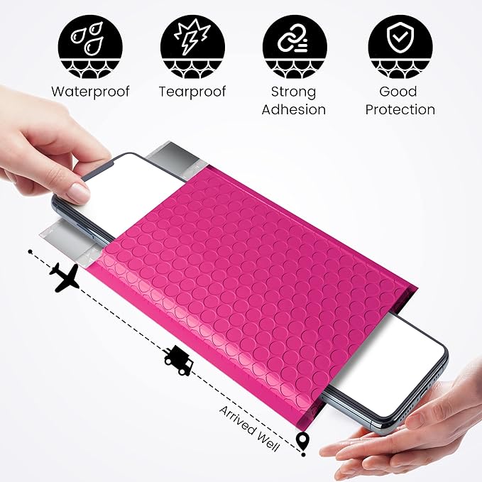 Fuxury Pink Bubble Mailers 4x8" 200 Pack Usable Size 4x7" Waterproof Padded - Image 7