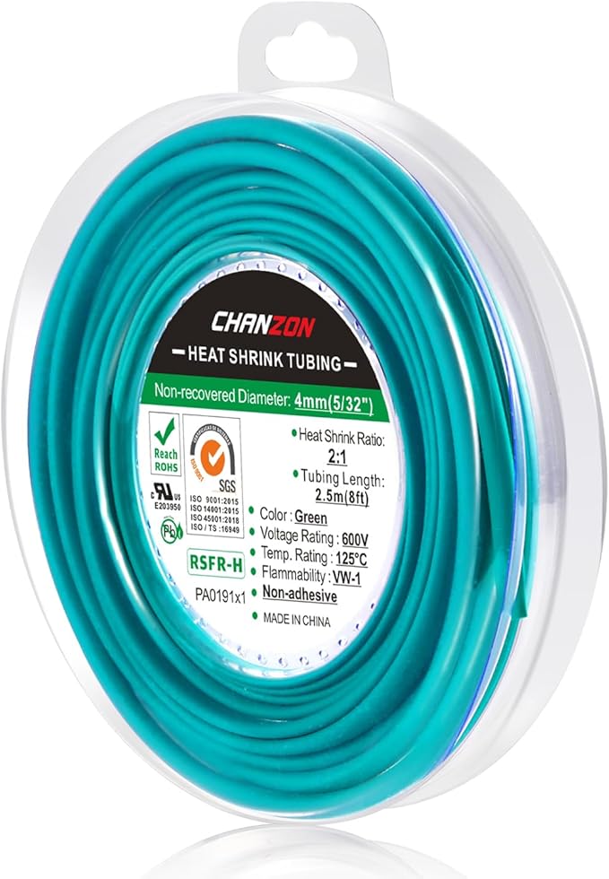Chanzon 2:1 Ratio 5/32" Heat Shrink Tubing 8Ft Roll Green Polyolefin Sleeving by Chanzon