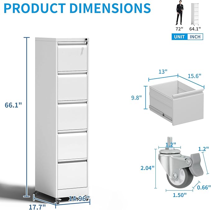 5 Drawer Rolling File Cabinet - Image 3