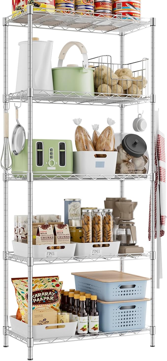 Storage Shelves, 21.3" W x 11.8" D x 58.5" H Wire Shelving Unit Loads 550LBS by ROOMTEC