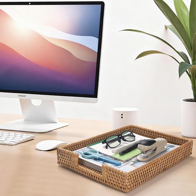 Rattan Letter Tray, Wicker Desk Tray, Woven Desktop Basket Organizer - Image 5