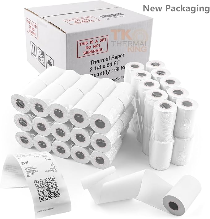 2 1/4" 50' feet White Paper Cash Register POS Receipt, Fits All Credit Card - Image 2