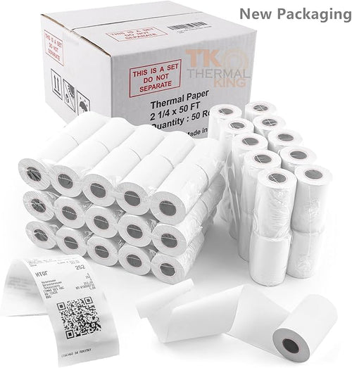 2 1/4" 50' feet White Paper Cash Register POS Receipt, Fits All Credit Card - Image 2