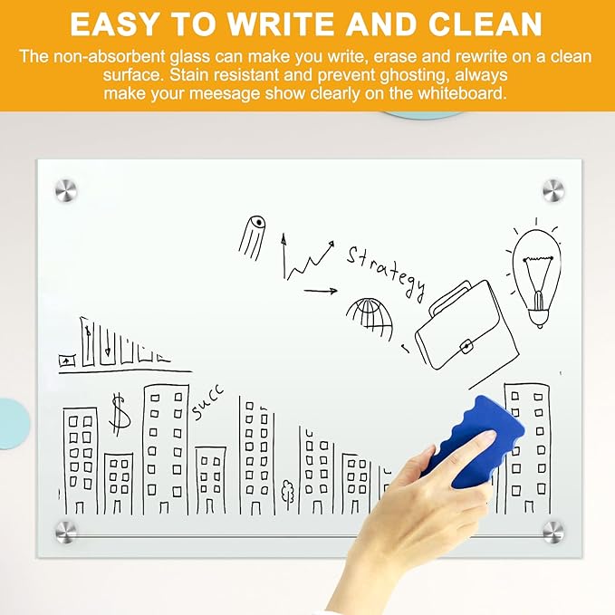 H-Qprobd Dry Erase White Board 48"x36" Glass Magnetic Whiteboard - Image 5