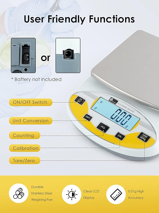 CGOLDENWALL Precision Lab Scale 5000gX0.01g Analytical Electronic Balance - Image 2