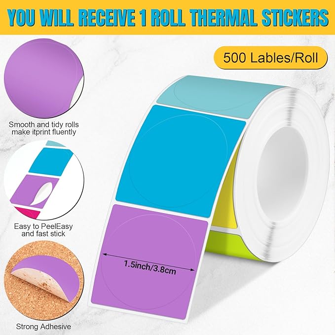 Ctosree 500 Pcs/ 1 Roll Thermal Sticker Labels Self Adhesive Direct Thermal - Image 2