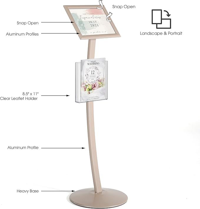 M&T Displays Curved Menu Board, 8.5x11 Inch Pedestal Sign Holder - Image 2