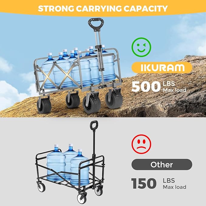 Collapsible Wagon Cart with Removable Tabletop, 500LBS Folding Wagons with - Image 4