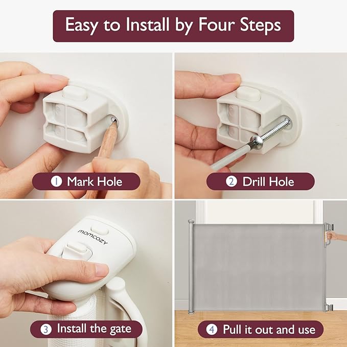 Momcozy Retractable Baby Gate, Extends up to 55" Wide, Child Safety Baby Gates - Image 5