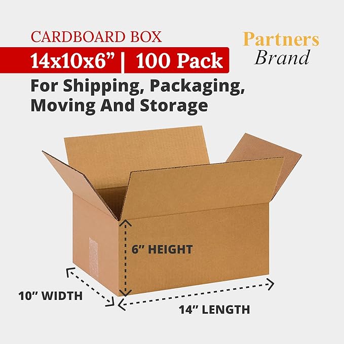 Partners Brand Moving Boxes, Medium 14" x 10" x 6", Corrugated Cardboard Box - Image 2