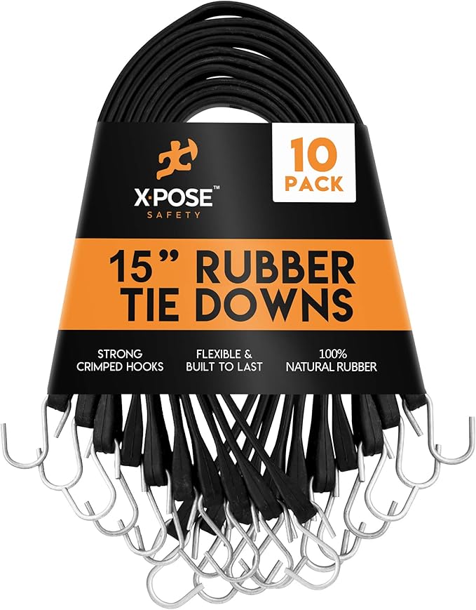 Rubber Bungee Cords with Hooks 10 Pack 15 Inch by XposeSafety