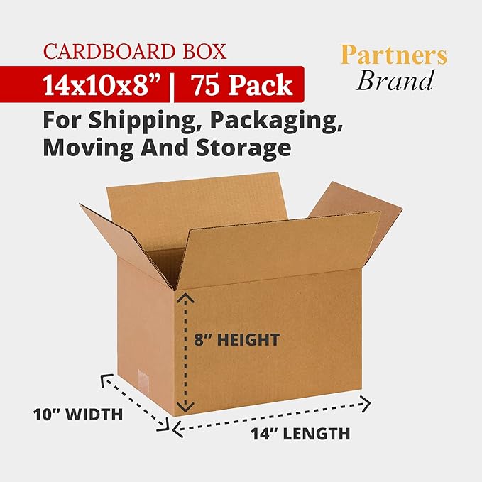 Partners Brand 14x10x8 Corrugated Cardboard Boxes, Storage Box - Image 2