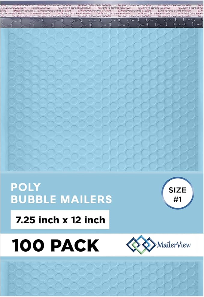 Light Blue Poly Bubble Mailers 7.25x12 inch #1 | Self Seal Padded Envelopes | by MAILERVIEW