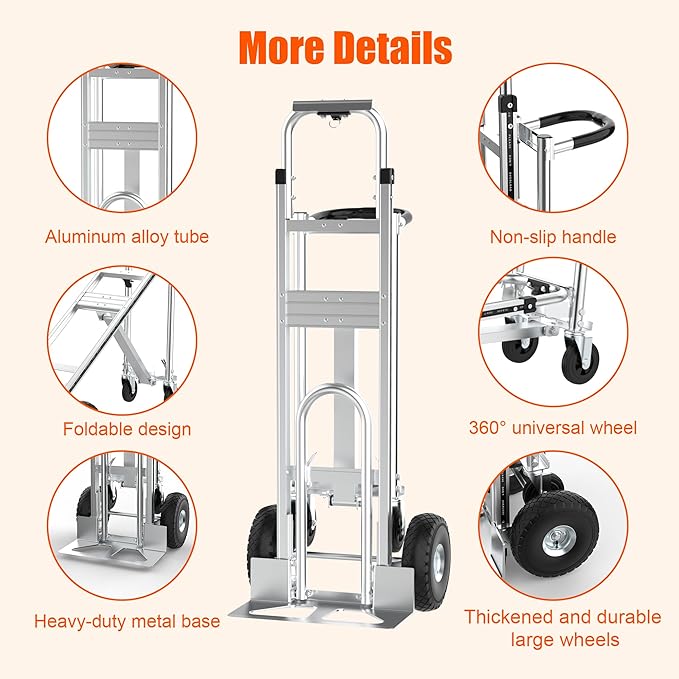 3in1 Convertible Hand Truck Dolly Cart, 880 lb Aluminum Hand Trucks Heavy Duty - Image 3