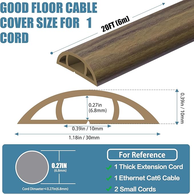 Floor Cord Covers for Wires 20FT Cable Hider Wire Cover Self Adhesive Cord - Image 2