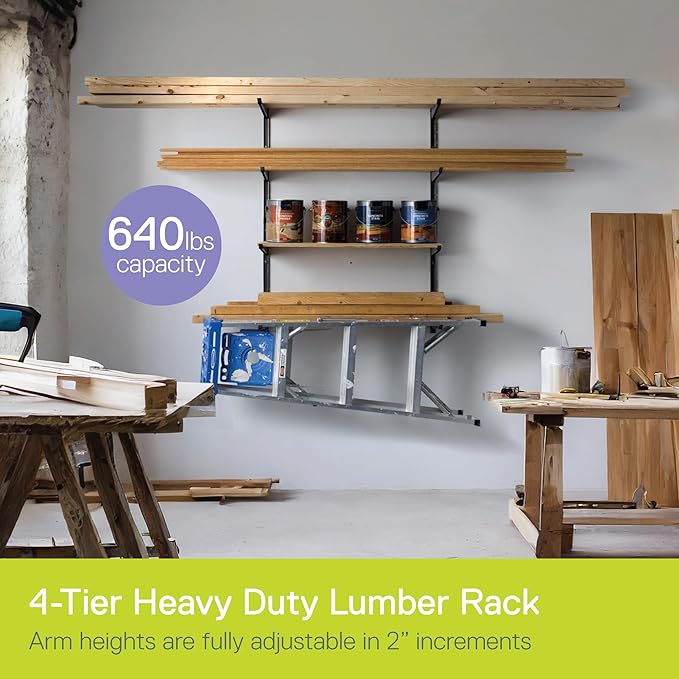 Heavy Duty 4-Tier Lumber Storage Rack by Delta Cycle, Holds Up To 640 lbs - Image 2