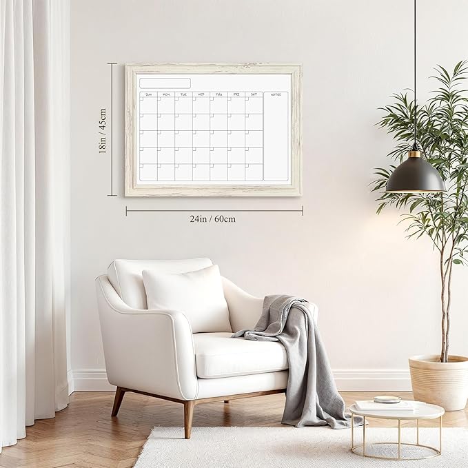 4 THOUGHT Whiteboard Calendar 24" x 18" Magnetic Dry Erase Board Wood Frame - Image 3