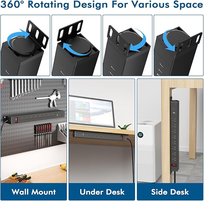 8 Outlet Metal Wall Mount Power Strip, 360° Rotatable Mounting, PD 20W USB C - Image 2