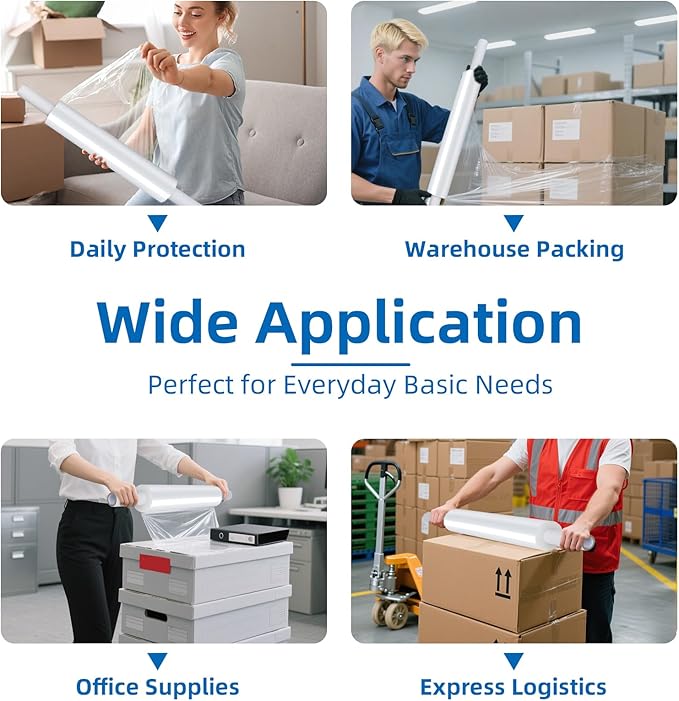 15in Stretch Wrap Roll with Handle, Heavy Duty 1200ft Shrink Wrap Roll - Image 6