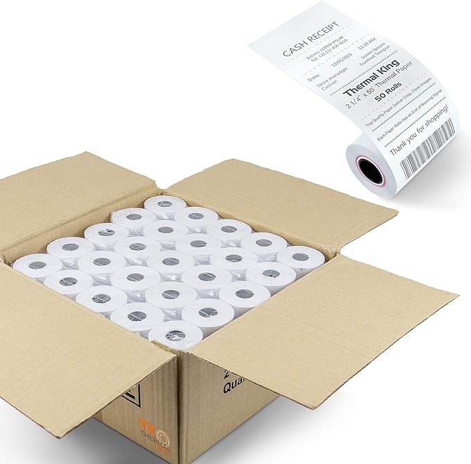 2 1/4" 50' feet White Paper Cash Register POS Receipt, Fits All Credit Card by TKThermalKing