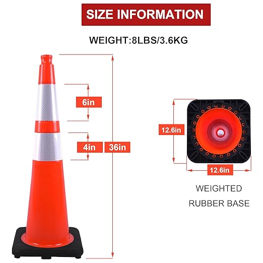 OrangeStar 36" Traffic Cones 8-Pack, Weighted Rubber Base - Image 7