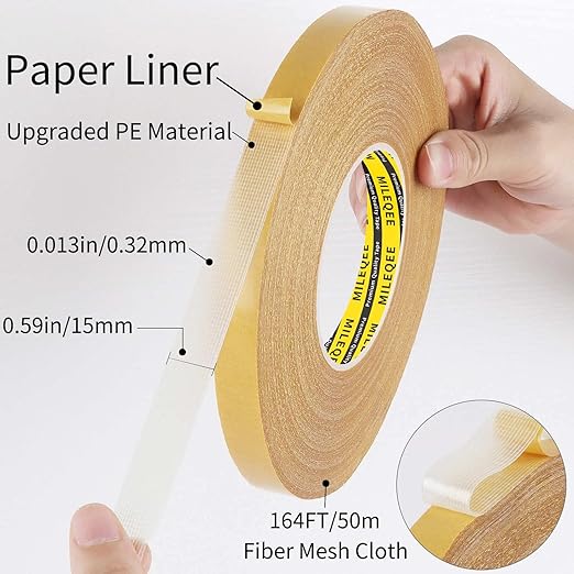 Double Sided Fabric Tape Heavy Duty, 0.59in x 164FT, Extra Large High Tack - Image 2