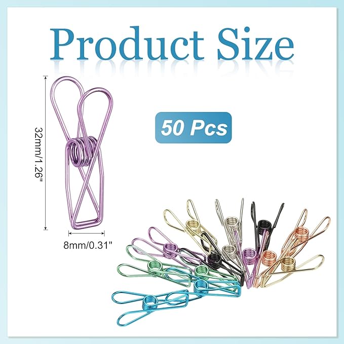 PATIKIL 50Pcs Paper Office Binder Clips, 1.26" Small Metal Wire Hollow Out - Image 2