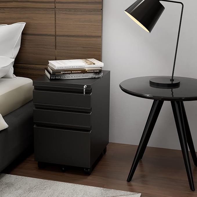 3 Drawer File Cabinet with Wheels, Metal Filing Cabinet with Lock, Office - Image 4