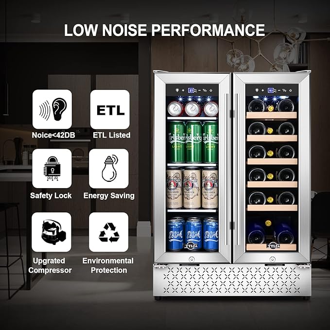 Tylza Wine and Beverage Refrigerator, 24 Inch Dual Zone Wine Fridge, Holds 20 - Image 4
