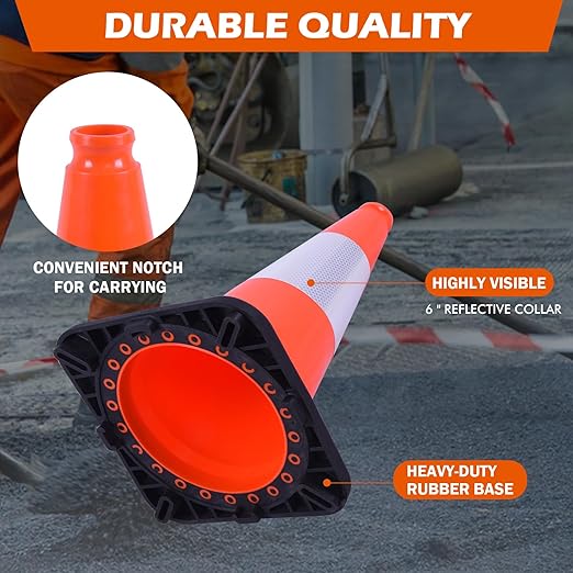 6 Pack 18 Inch Orange Reflective Traffic Cones, Parking Control and Hazard - Image 3