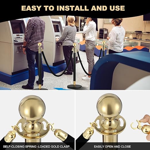 6 Pack Velvet Rope, 5 Feet Black Velvet Stanchion Rope - Image 4