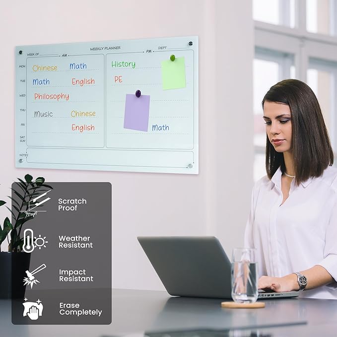 Magnetic Planner Writeboard 24"X36" Weekly Glass Calendar Ultra White - Image 6