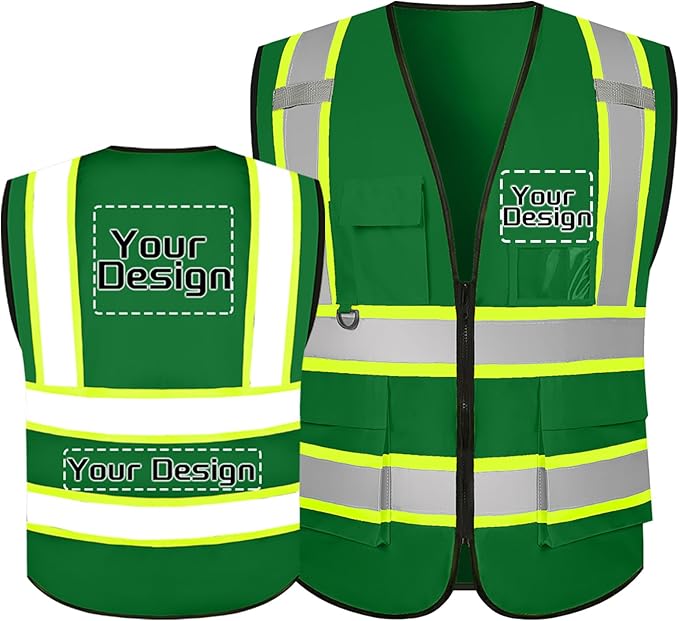 Custom Safety Vest with Logo Pockets High Visibility Reflective Vests by CustomTok